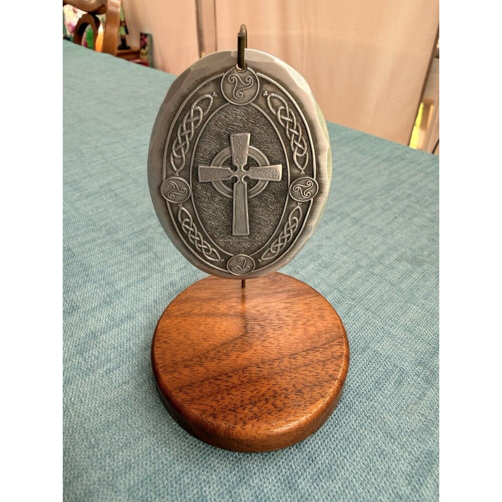 Wendell August Ornament Silver Celtic Cross Ornament Wood Display DISCONTINUED